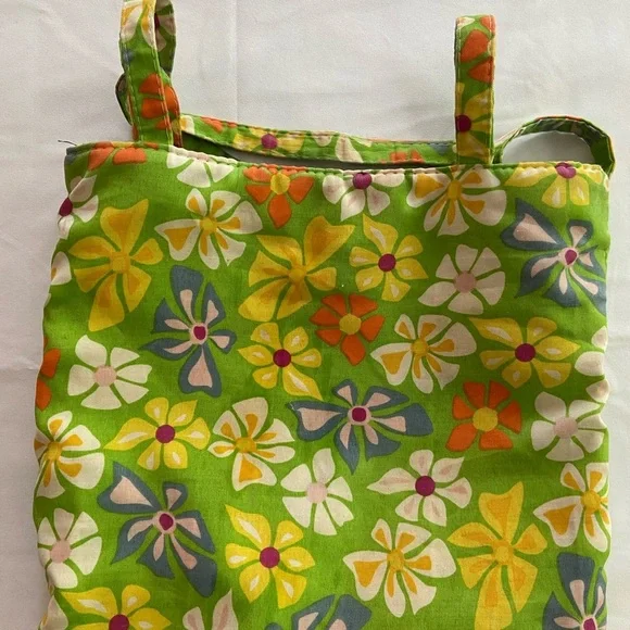 Green and Yellow Retro Floral Tote Bag 80s broken zipper - Picture 4 of 4